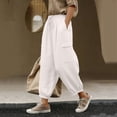 thumbnail image 2 of Lenago Pants for Women Solid Color Lightweight Drawstring Elastic Waist Pants with Pockets Linen Casual Workwear Trousers, 2 of 9