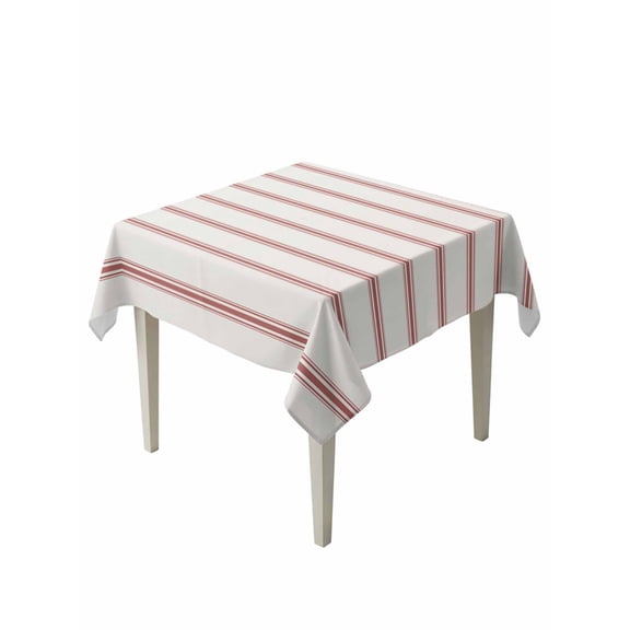 Red Striped Table Cloth, Rustic Red Stripe Modern Art Beige Waterproof Tablecloth for Square Tables, Reusable Washable Fabric Table Cover for Restaurant Kitchen Dining Tables 60"x60"