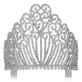 thumbnail image 1 of 5.25 "" h Tiara de diamantes de imitación de cristal austriaco blanco claro con peines para el cabello Corona Diadema Tocado Reina Princesa Concurso Fiesta Teatro Espectáculo Plata T11990, 1 of 5