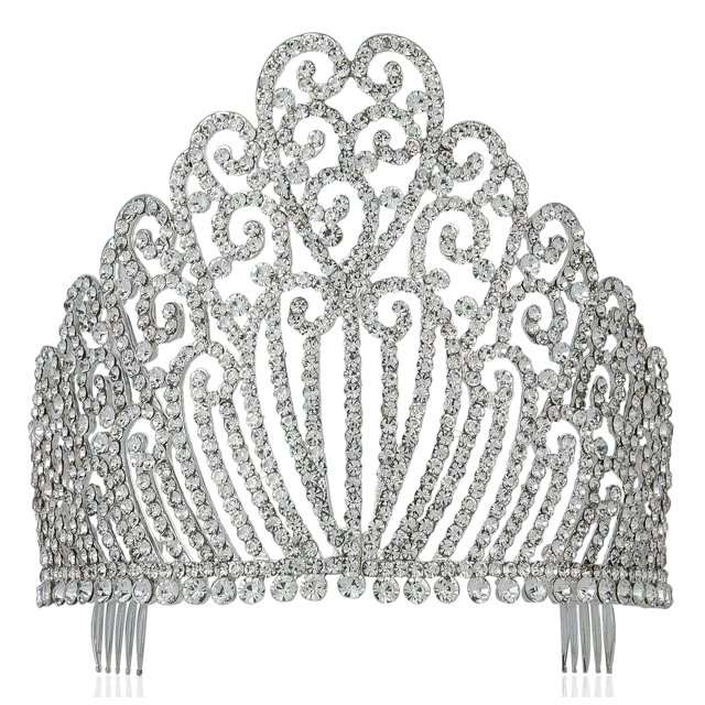 5.25 "" h Tiara de diamantes de imitación de cristal austriaco blanco claro con peines para el cabello Corona Diadema Tocado Reina Princesa Concurso Fiesta Teatro Espectáculo Plata T11990