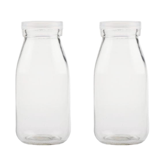 LEORX Milk Bottles Glass 2Pcs 5.5x2.3in