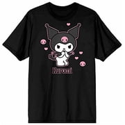 Sanrio Kuromi Anime Hearts Womens Black Tee Shirt-XXL