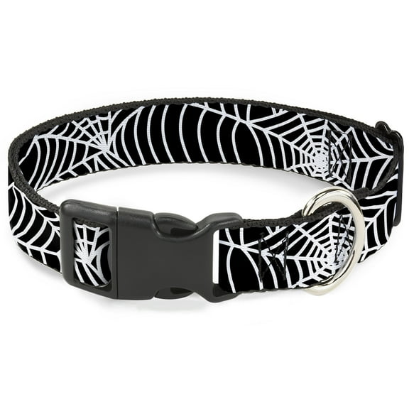 Buckle-Down Pet Collar, Dog Collar Plastic Buckle, Spider Webs Black White, 7 to 8.5 Inches 0.5 Inch Wide