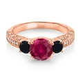 thumbnail image 2 of Gem Stone King 18K Rose Gold Plated Silver Red Created Ruby Black Onyx and White Moissanite Engagement Ring for Women (2.07 Cttw, Gemstone July Birthstone, Round 7MM and 4MM, Size 6), 2 of 3