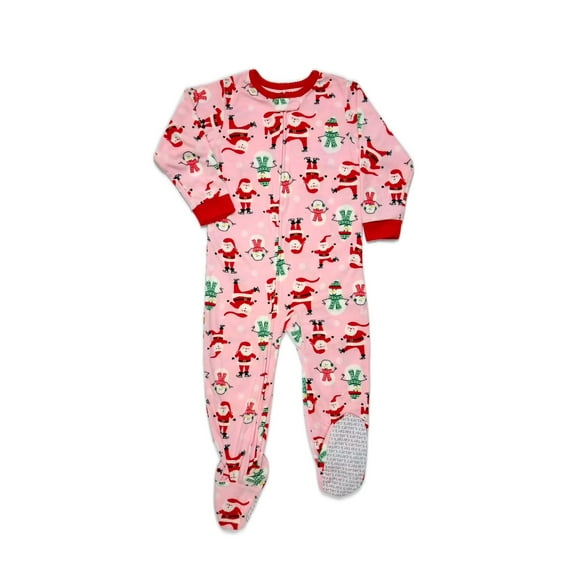 Carter's Girl's Pink Fleece Christmas Santa and Snowman Pajama Sleeper (2T)