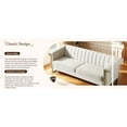 thumbnail image 5 of Newest Mid-Century Cream White Velvet Sofa 3-Seater - Chesterfield Channel Tufted Design with Gold Metal Legs, Living Room Centerpiece, 5 of 18