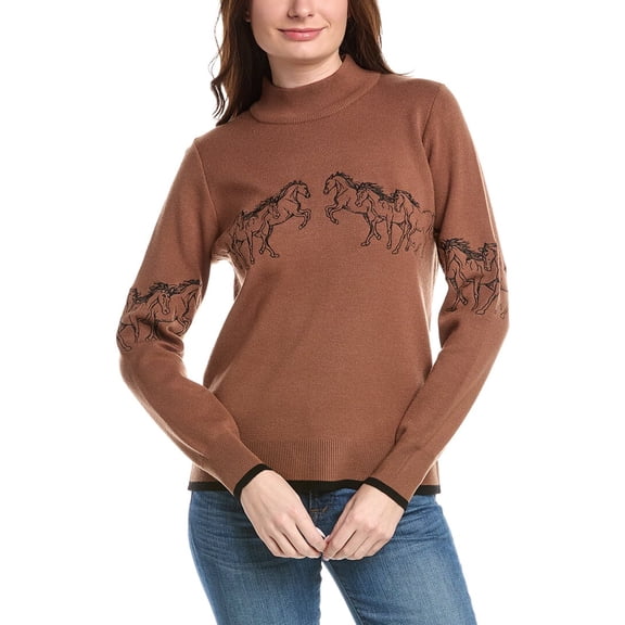 T Tahari womens  Horse Embroidery Sweater, xs, Brown