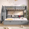 thumbnail image 4 of Bellemave Twin Over Full Bunk Bed with Stair and Trundle, Storage Shelves,Wood Bunk Beds with LED Light & USB Charging Station, Space-Saving Design Bunk Bed Frame for Teens Adults Bedroom,Gray, 4 of 8