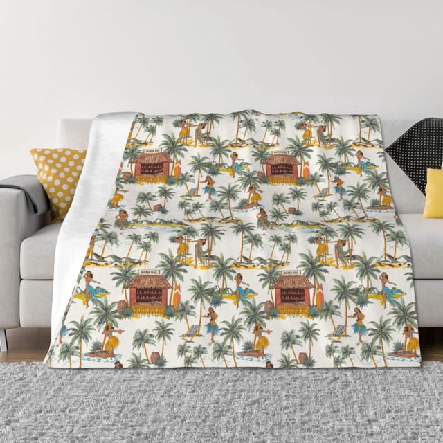 Balery Hawaiian Style Manta de Franela con Dibujo, Lujo Ultra Suave y Cálido, Antipelusa y Resistente a las Arrugas para Cama, Sofá, Camping -50"x40"