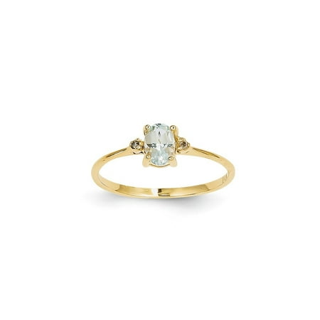 14k Yellow Gold Diamond Blue Aquamarine Birthstone Band Ring Size 6.00 March Oval