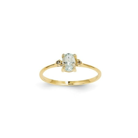 - 14k Yellow Gold Diamond Blue Aquamarine Birthstone Band Ring Size 6.00 March Oval Style