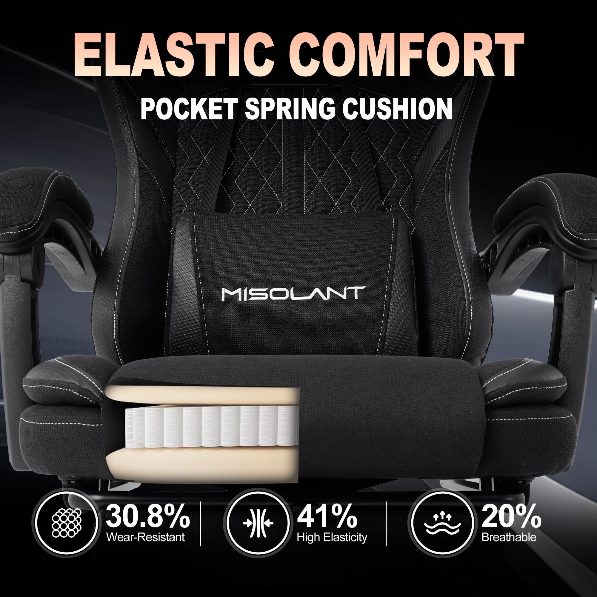 Misolant Gamer Chair with Footrest, Adjustable Headrest and Massage Lumbar Support, Black