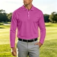 thumbnail image 2 of Hearthz Mens Polo Shirts 3 Button Placket Lapel Collar Long Sleeve Shirts for Men Business Casual Mens Golf Polos Work Shirt Pink XL, 2 of 6