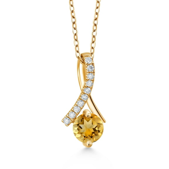 Gem Stone King 18K Yellow Gold Plated Silver Ribbon Pendant with Chain Citrine Moissanite (0.95 Cttw)