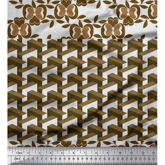 Soimoi Cotton Duck Fabric Geometric Cube,Leaves & Floral Artistic Fabric Prints By Yard 42 Inch Wide
