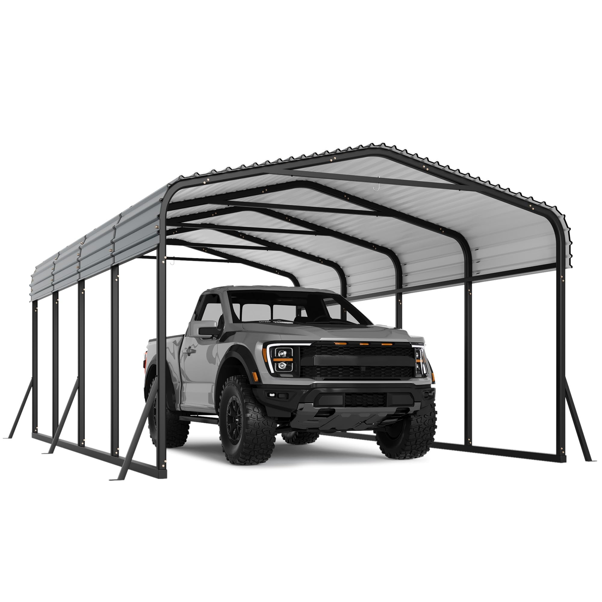 TROPOW 12 x 20 FT Metal Carport with Galvanized Steel Roof, Heavy Duty Metal Roof Carport with Enhanced Base, Tall Metal Carport Kits Garage for Tractors, Trucks, Boats, Cars