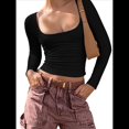 thumbnail image 1 of Camisas de Larga para Mujer, Tops Cortos, Moda de Otoño 2025, Cuello Cuadrado, Camisetas Básicas para Salir, Ropa Y2K Negro L, 1 of 7