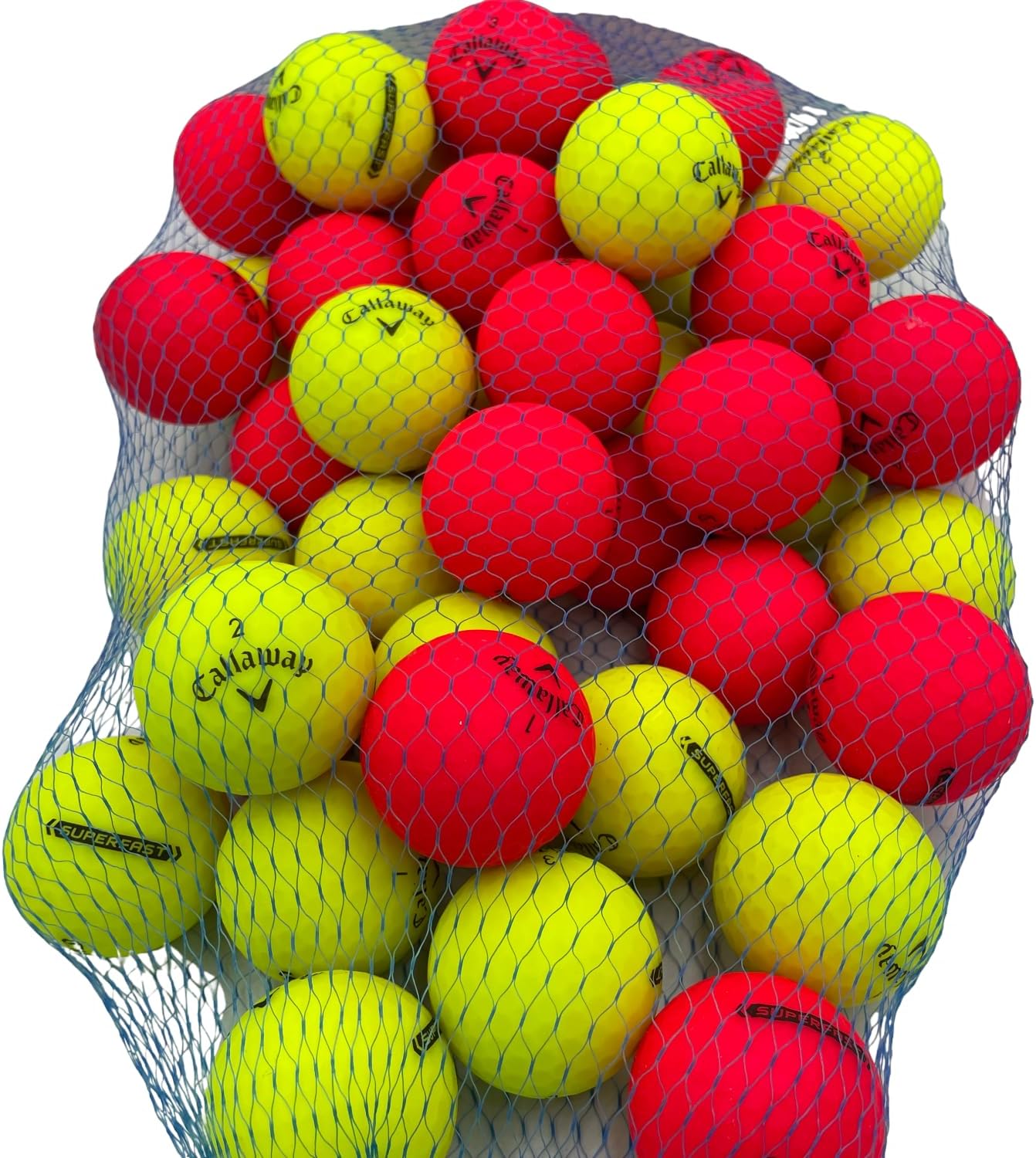 Golf Ball Planet - Callaway Superfast Recycled Golf Balls (3A/Good, 50 Pack, Matte Red/Yellow)