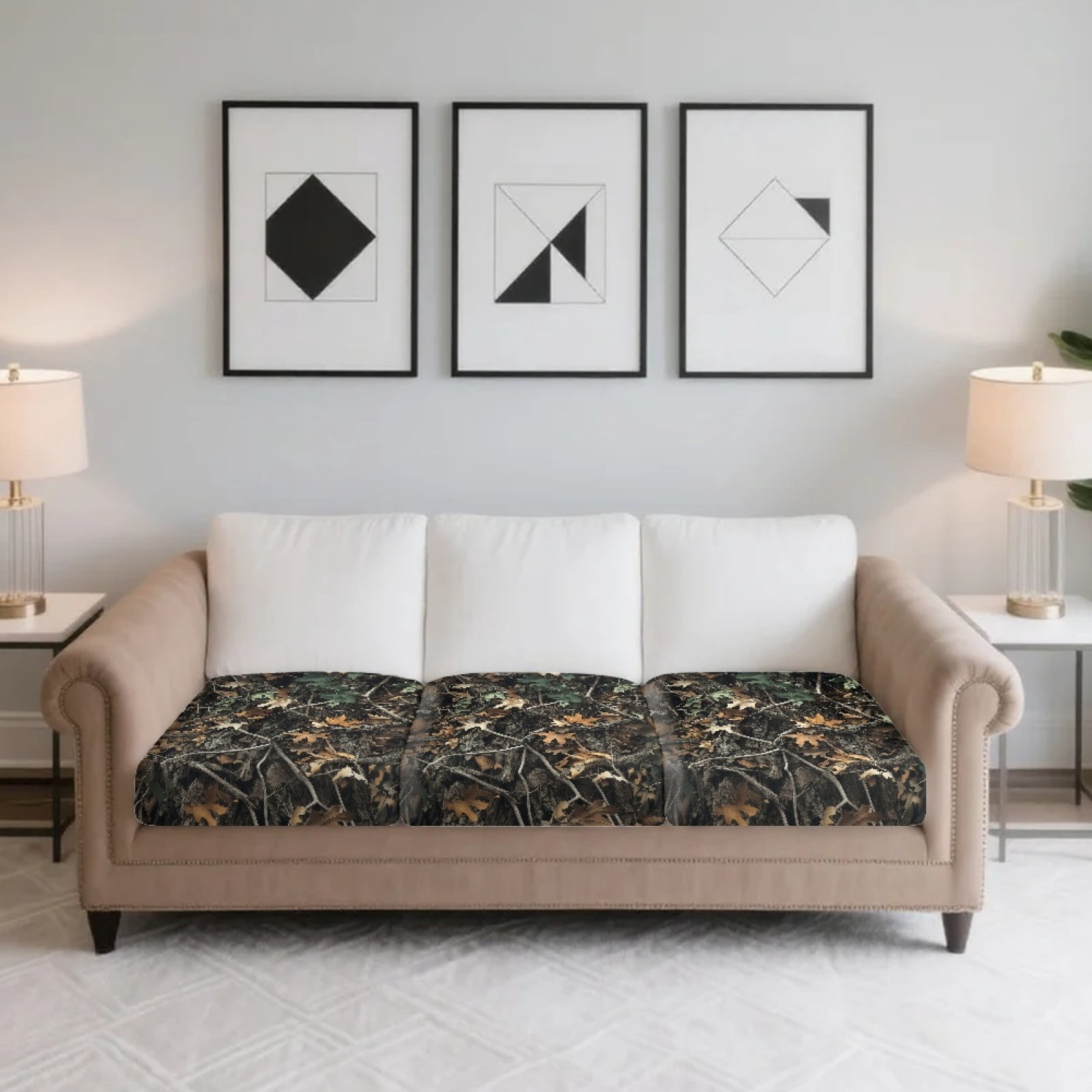 Xoenoiee Hunting Camo Leaves Print 3 Pieces Couch Cushion Covers Stretch Sofa Covers Washable Couch Covers Non-Slip Individual Seat Cushion Slipcovers