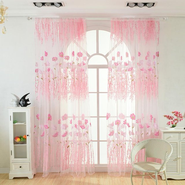 Panel de gasa de pantalla de ventana de tul de hilo de cortina transparente de impresión offset (rosa) Ndcxsfigh Nuevos Originales