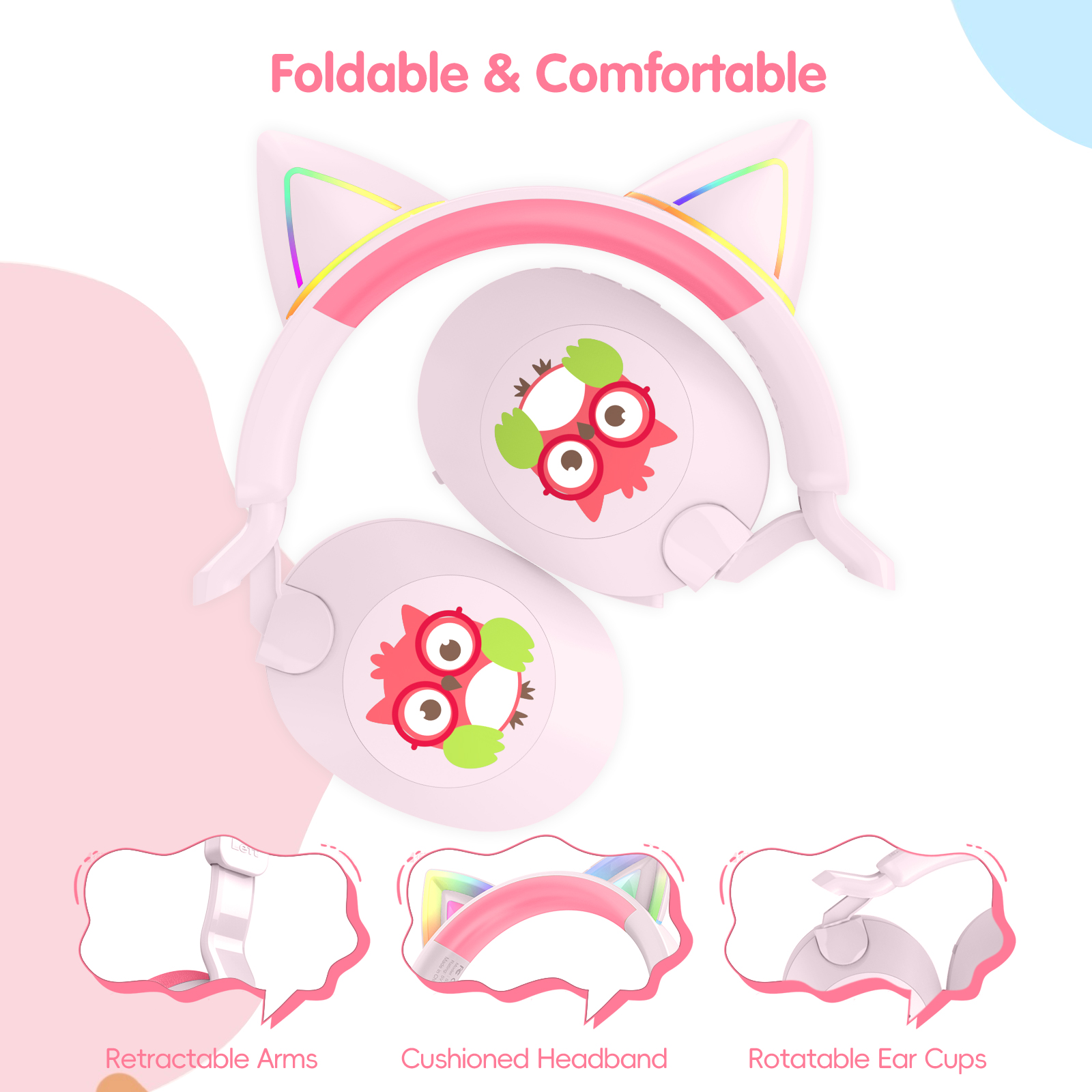 LOBKIN Kids Bluetooth Headphones,Lightweight Wireless Headphones for Kids,85dB Volume Limited,Foldable,35 Hours Playtime,Bluetooth 5.4, Over-Ear Toddler Headsets with Built-in Mic,Pink
