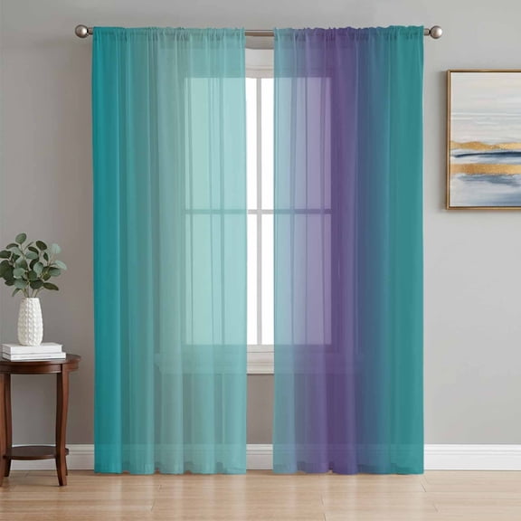 Teal Purple Ombre Sheer Curtains 72 Inch Length 2 Panels Set, Modern Art Abstract Aesthetics Voile Window Treatment Rod Pocket Curtains Sheers Drapes for Bedroom/Living Room/Kitchen 52"x72"x2