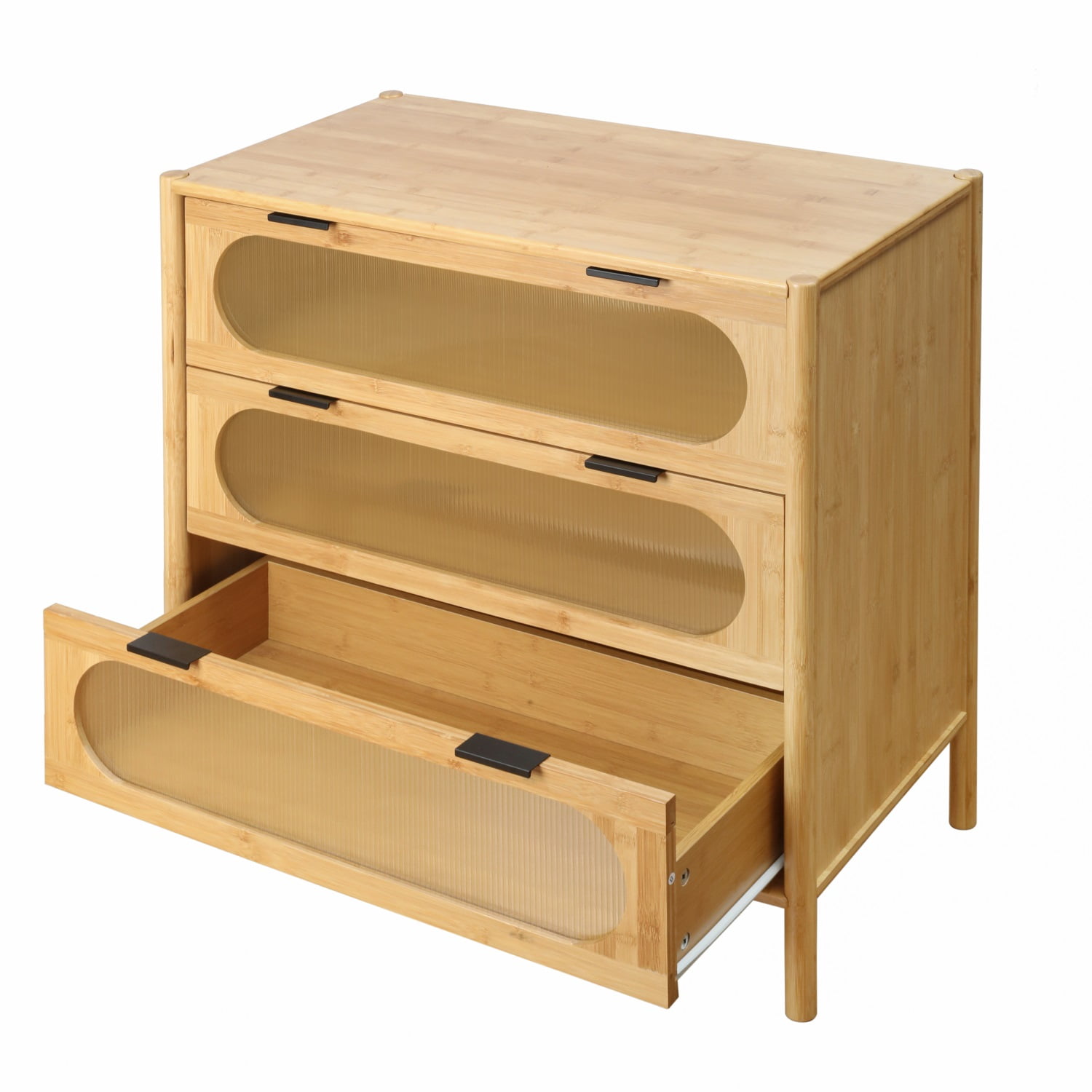 Kadyn Bedside End Table, Bamboo Bedside Table with 3 Drawers, Modern Accent Side Table for Bedroom, Living Room, Barnwood