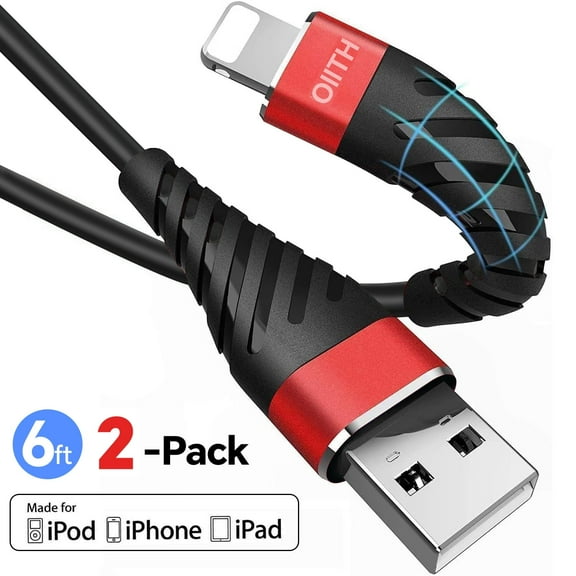 OIITH i-Phone Charger Cable 6ft 2 Pack, USB A to USB L Charging Cord, Fast 2.4A i-Phone Connector Compatible with i-Phone13/12/11/XS/Max/XR/X/8/8P/7P/6/iPad-Red