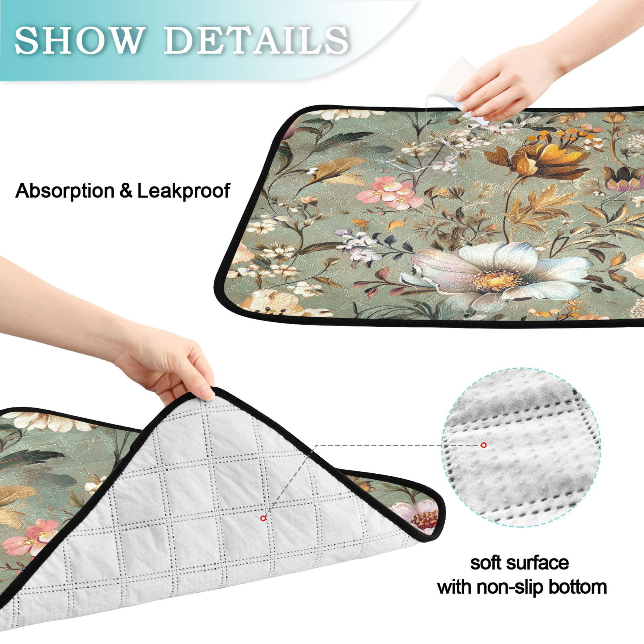 Washable Pet Pee Pads with Super Absorbent Reusable Training Pads for Dogs & Cats Pastel Vintage Floral