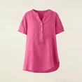 thumbnail image 5 of Htigea Summer Linen T-Shirt for Women Short Sleeve V-Neck Tops Solid Color Casual Tunic Tees Dressy Blouse Hot Pink L, 5 of 9