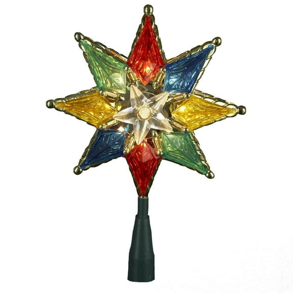 Kurt S. Adler 10-Light Multi-Colored 8-Point Star Christmas Tree Topper, 8 Inch