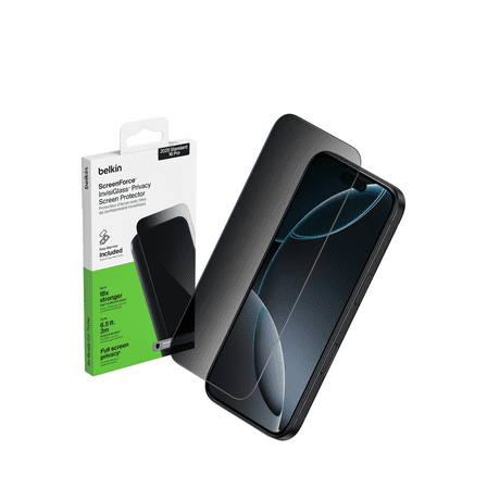 Belkin ScreenForce InvisiGlass Privacy Screen Protector for iPhone 17, Scratch-Resistant Impact Protection w/ Included Easy Align Tray for Bubble Free Application, Recycled Glass