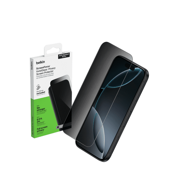 Belkin ScreenForce InvisiGlass Privacy Screen Protector for iPhone 17, Scratch-Resistant Impact Protection w/ Included Easy Align Tray for Bubble Free Application, Recycled Glass