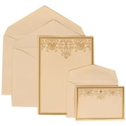 JAM Paper Wedding Invitation Combo Set, 1 Large & 1 Small, Gold Heart with Jewels Set, Ivory Card with Ivory Envelope,100/pack