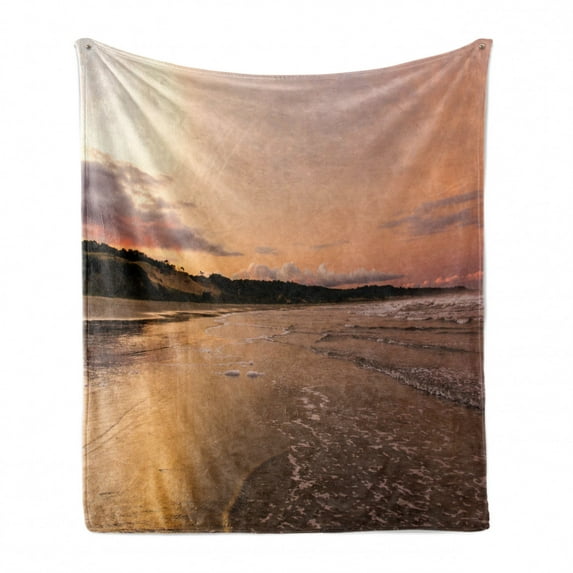 Uruguay Soft Flannel Fleece Throw Blanket, Landscape Photo with Sandy Beach Waves at Sunset in Punta Del Diablo, Cozy Plush for Indoor and Outdoor Use, 50" x 70", Multicolor, by Ambesonne