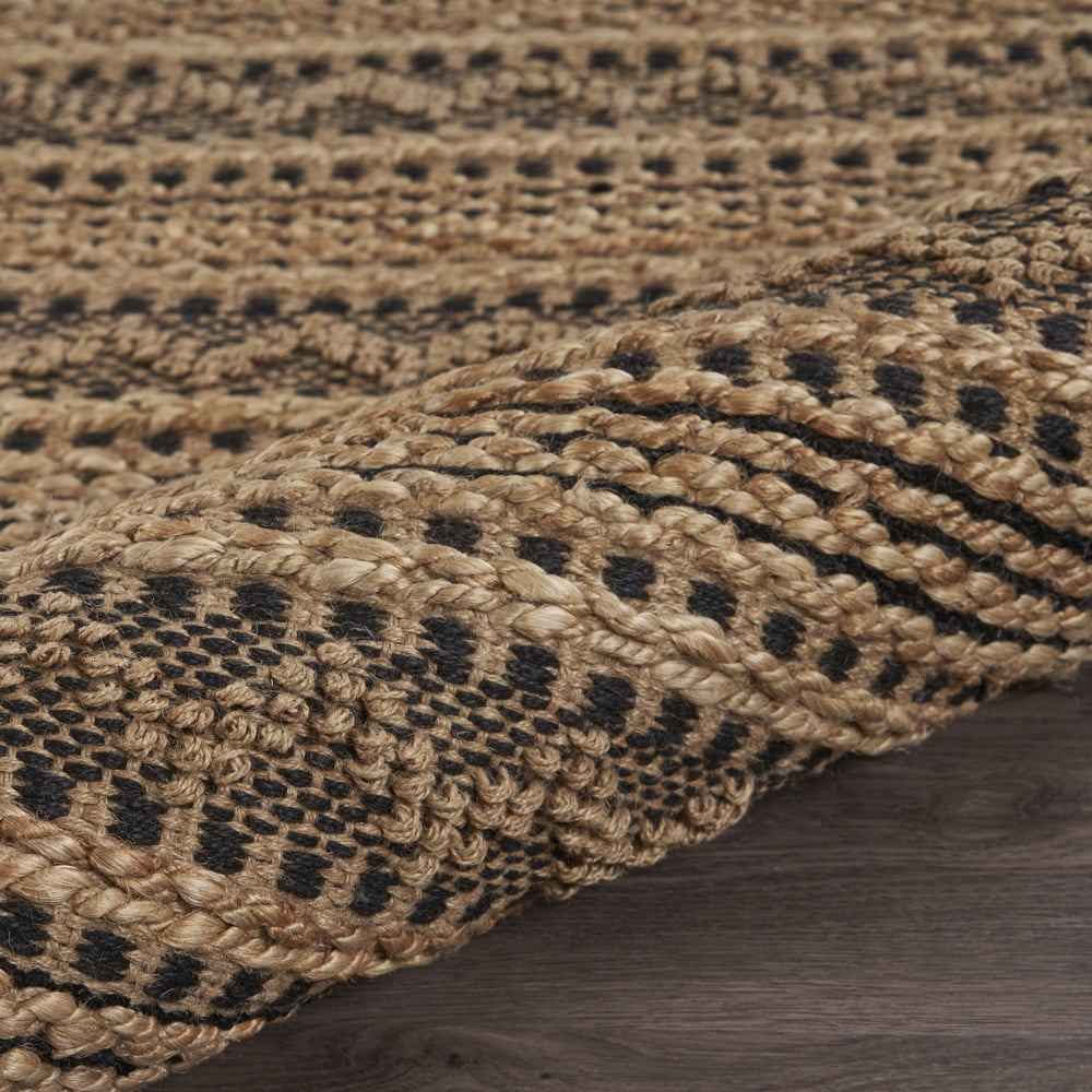 LR Home Ollie 9' x 12' Brown/Black Chevron Striped Braided Jute Indoor Area Rug
