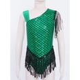 thumbnail image 3 of TiaoBug Kids Girls Sequins Tassels Gymnastics Leotards Ballet Modern Jazz Latin Dance Bodysuit Dancewear Top Green 5T, 3 of 7
