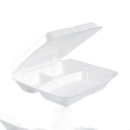 Dart Foam Hinged Lid Containers  3-Compartment  7.5 x 8 x 2.3  White  200/Carton (80HT3R)