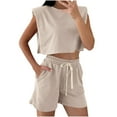 thumbnail image 2 of CHUMUD Two Piece Sets for Women Petite Summer Outfits Sleeveless Crew Neck Crop Tank Shorts Casual Set with Pockets, 2 of 9