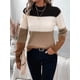 thumbnail image 5 of Suéteres de Bloque de Color para Mujer, Blusas de Larga con Cuello Alto, Suéter de Punto Holgado. Color Caramelo L, 5 of 7