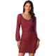 thumbnail image 1 of Vestido Ajustado de Manga Larga con Cuello en V para Mujer Vestido de Cóctel Rojo oscuro XS, 1 of 6