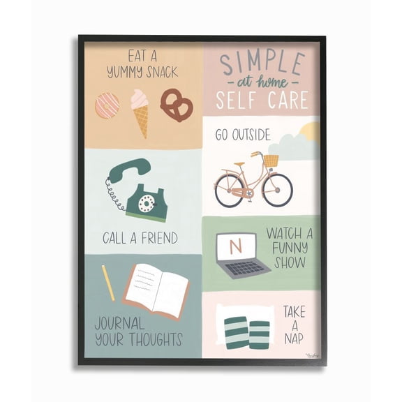 Stupell Industries Simple Home Self Care Advice Stay Positive Design Framed Wall Art Design by Gigi Louise, 16" x 20", Black Framed