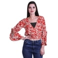 thumbnail image 1 of Moomaya Haut Court Imprimé pour Femmes Style Enveloppant Manches Longues à Volants Blouse d'Été Décontractée, 1 of 5