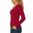 thumbnail image 4 of Utoimkio Women's V Neck Long Sleeve Undershirts Slim Fitted Stretchy Casual Basic Tee for Daily Wear Size XS-XL, 4 of 9