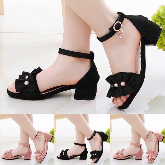 CAIXIA Heeled Sandals for Girls Little Kids Girls Dress Pumps Glitter Sequins Princess Low Heels Mary Jane Party Dance Shoes Rhinestone Sandals,9.5-10 Years