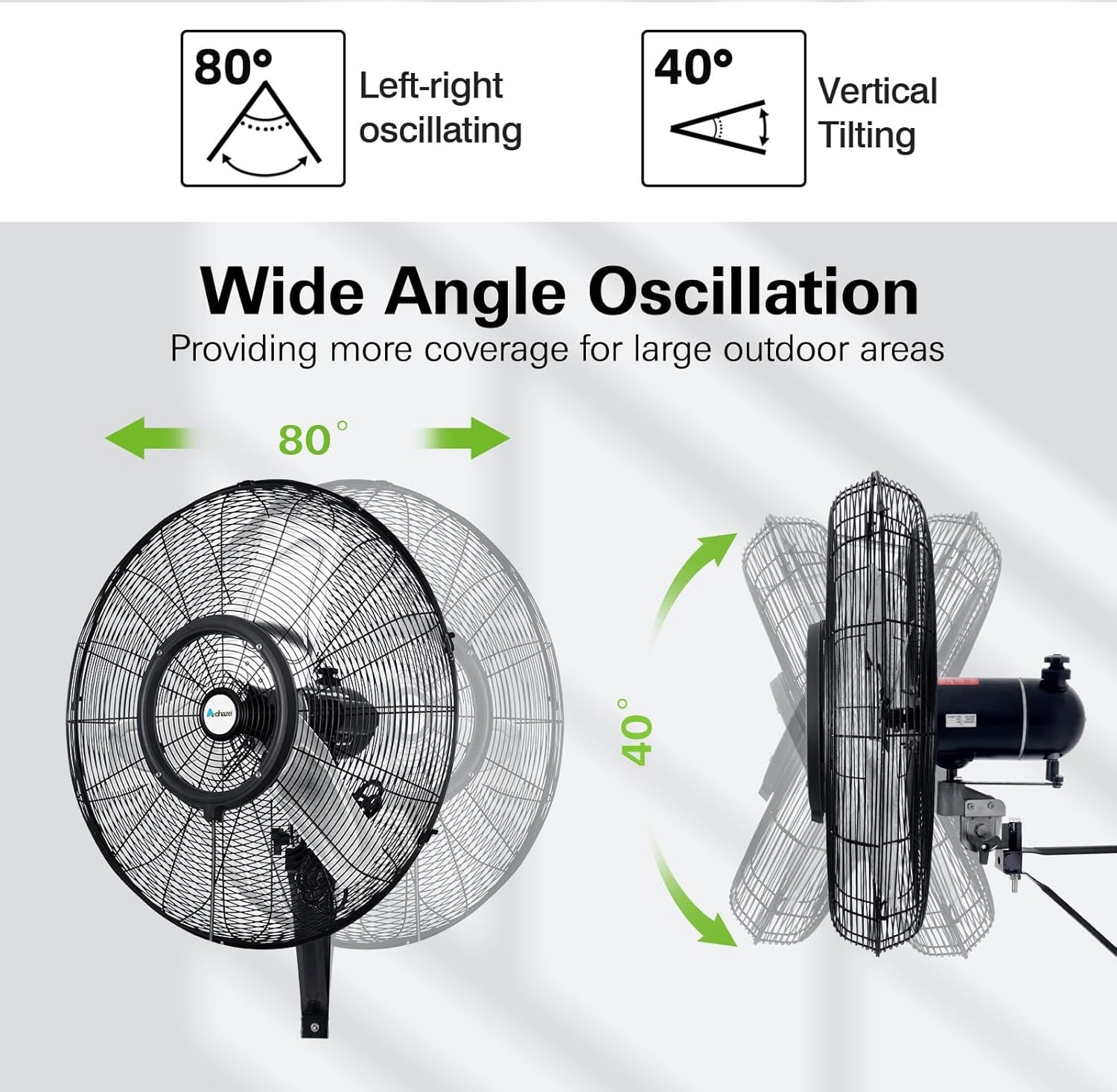 Achazel 24" Outdoor Pedestal Misting Fan with Oscillation, 3-Speed Waterproof Industrial Floor Fan, High Velocity Patio Cooling Fan for Outside