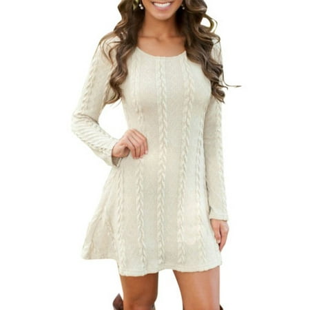 Women Long Sleeve Mini Tunic Dress Knitted Sweater Jumper Tops Sweater Pullover Slim Cocktail