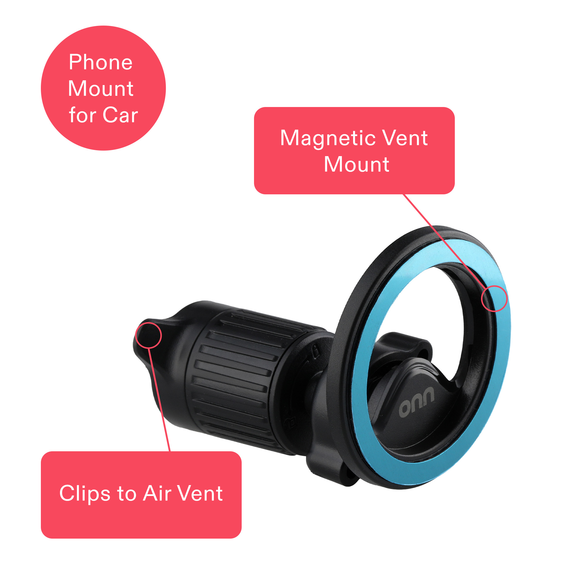 Onn Car Vent Magnetic Phone Mount with 360° Rotation photo 3