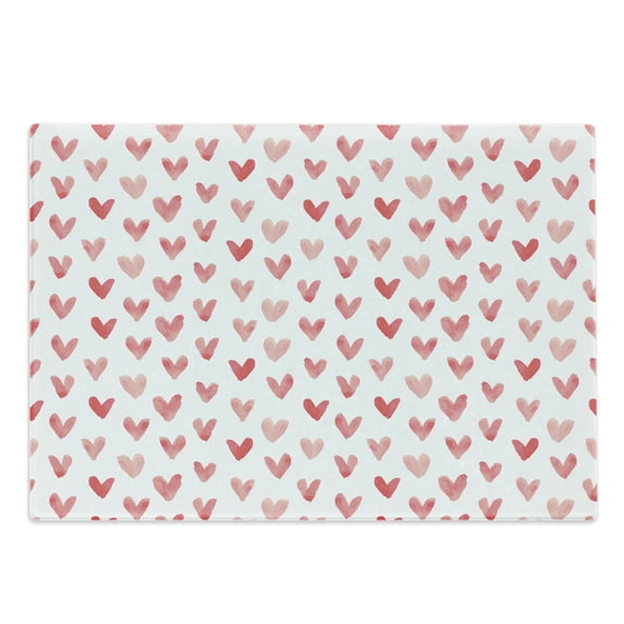 Love Cutting Board, Hearts Retro Painted Ornamental Love Shapes Simple Minimalistic Design Art, Decorative Tempered Glass Cutting and Serving Board, Large Size, Dark Coral White, by Ambesonne