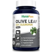 NusaPure 750mg Olive Leaf Extract 60 Caps, Non-GMO, Gluten-Free, 50% Oleuropein, Unisex Dietary Supplement for Adult Health & Wellness